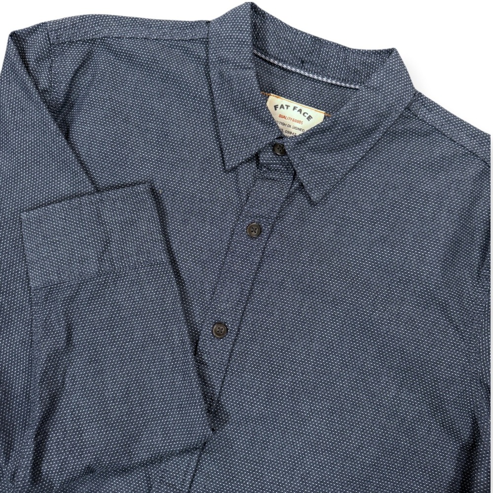 FATFACE Micro Dot Dobby Cotton Long Sleeve Button Down Shirt Mens L Blue - Picture 2 of 9